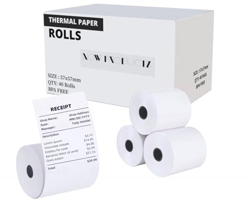 Rollos térmicos de 57 mm x 57 mm, Papel para Impresora Termica, 40 rollos en una caja.
