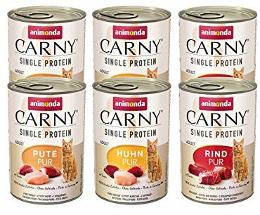 Carny Katzen Nassfutter Single Protein Mix Pur (6 x 400g), Katzenfutter mit nur einer Proteinquelle von animonda, für ausgewachsene Katzen