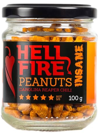 I LOVE SPICY Hellfire Peanuts Insane 100g Carolina Reaper Cacahuètes Super Épicées Snacks Salés; Piquant 5/5