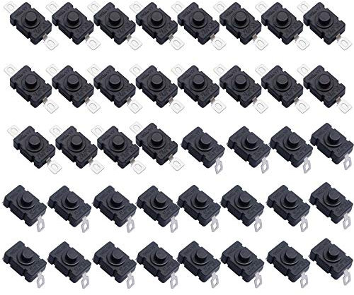 HUAZIZ 40 Stücke Mini Druckschalter, Self-Lock Druckknopfschalter KAN-28 für Taschenlampe SMD Typ, Mini-Schalter mit Loch, Schwarz