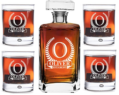 Decantador personalizado grabado 700 ml con 4 vasos de whisky de 270 ml