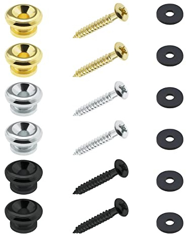 EMSea 6 Sets Gitarrengurt Tasten Endstifte Metall Gitarrengurt Schlösser Pin für Akustik Klassik E-Gitarre Bass Ukulele Silber Gold Schwarz