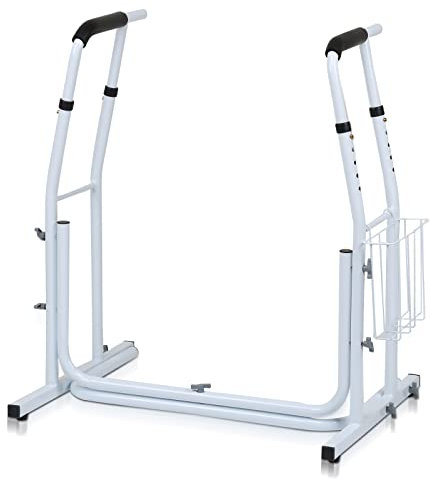 Tubiaz Mobile Toiletten Aufstehhilfe, Toilettengestell mit Ablagekorb, Höhenverstellbar WC Stützgestell, Belastbar bis 140 kg, Toilettenstützgestell für Senioren, Deaktiviert, Schwangere