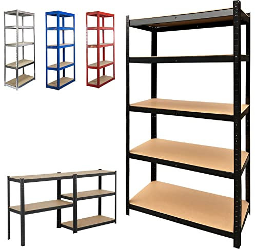 Royalswill Garage Shelving Units - Heavy Duty 5 Tier Red Adjustable Shelf Racking Unit Storage Rack 875KG Capacity (175KG Per Shelf) Metal Shelves Boltless for Shed 150cm x 70cm 30cm