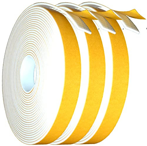 15m Joint Porte Mousse Adhésif, Joint en bande d'Isolation Phonique, Joint Isolant en Mousse Caoutchouc, Isolation Phonique et Froid (3 rouleaux de 5m chacun) (12mm(Largeur) x 1.5mm(Épaisseur), Blanc)