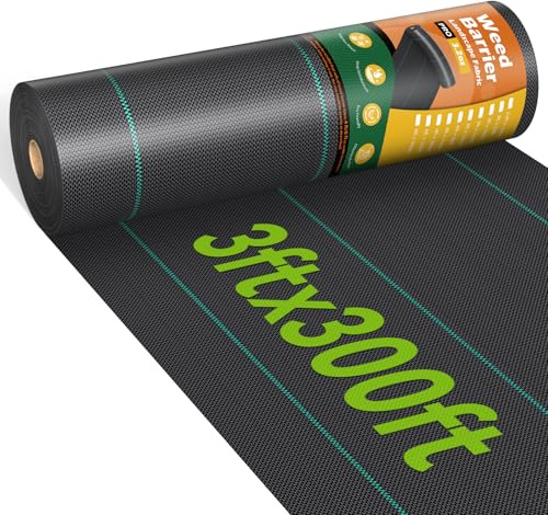 iropro 3ftx300ft Weed Barrier Fabric 3.2oz Landscape Fabric Heavy Duty, Woven Weed Control Cloth, Woven Weed Fabric for Underlayment, Gardening Ground, Commercial Driveway Weed Block Cover Mat