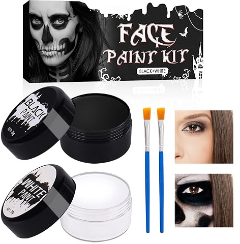 Horuili®Halloween Schminke Set, Halloween Gesichtsfarbe, Body Paint für Halloween, Clown Bilden Gesicht Körper Farbe Set, Weiß und Schwarz mit Makeup Pinsel, für Kunsttheater, Cosplay-Clown
