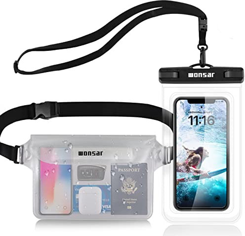 wonsar wasserdichte Tasche, wasserdichte handyhülle Unterwasser, wasserdichter Beutel, wasserfeste Tasche Bauchtasche wasserdicht für Wassersport, Strand, Schwimmen, Bootsfahrten usw