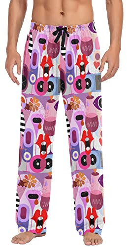 Wudan Pantalon de pyjama pour homme avec poches Motif lèvres abstraites, Art Cocktails Limonades Verres Bouteilles, Medium