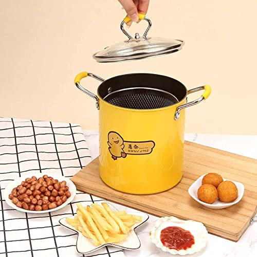 ANKROYU Mini freidora Profunda de 3L, Olla para freír de Acero Inoxidable con Tapa y Cesta, Olla para freír Japonesa con vaporera de Malla, Cesta para Cocina casera