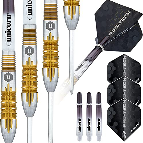 ‎Unicorn Dartpfeile Set | Pro-Tech Style 1 | 90% Wolfram Barrels & Volute Points | Stahlspitze | 24g