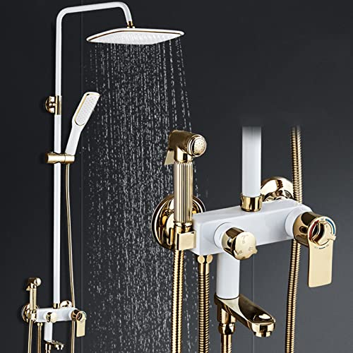 WPHH Duschsystem Wandmontage Duschsäule Messing-Duscharmatur Badezimmer Regenduschset Mit Kopfbrause Und Handbrause, Bidet-Sprayer, Wanneneinlauf, Dusche Höhenverstellbar