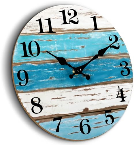 CHYLIN 16 Inch Wall Clock Large Outdoor Clocks for Patio Pool Beach Blue Coastal Nautical Tropical Theme Clock for Whole Home (16)