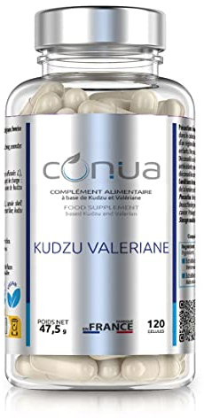 Kudzu Baldrian Conua | Bekämpfung von Sucht & Stress | Hilft bei Missbrauch | Schlaf + Angst | ohne Zusatzstoffe | Valeriana Officinalis | 120 Kapseln Flasche 2 Monate (60 Tage) | VEGAN