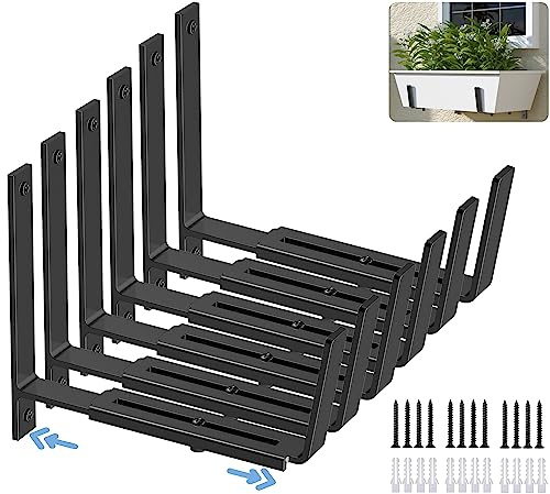 HFHOME 6 soportes ajustables para macetas (6 a 12.5 pulgadas), soportes universales para caja de ventana, ganchos de montaje en pared de metal resistente para balcón, vallas, patio y jardín, color