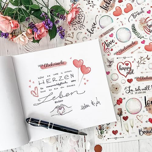 CALLUNA® – 256 bezaubernde Hochzeits-Sticker – modern gestaltet mit liebevollen Botschaften und frechen Sprüchen – Sticker für das Gästebuch oder ein Fotoalbum – Herzliche Deko für Hochzeiten