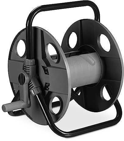 Relaxdays Schlauchtrommel, für 30 m 1/2 Schlauch, Stahl, Kunststoff, Schlauchhalter, HBT: 38 x 42 x 31 cm, grau/schwarz