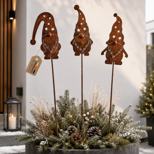 Terma Stahldesign XXL Rost Wichtel Winterzwerg Made in Germany Gartenstecker herbstdeko Outdoor Weihnachten stecker winterdekoblumenstecker Weihnachtswichtel roststecker Winter