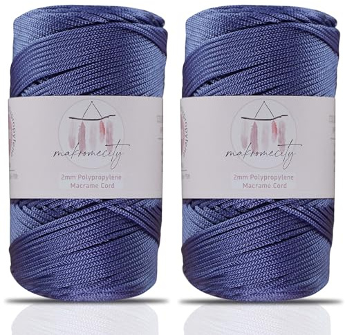 Makromecity Makramee Garn 2mm x 230m Premium Polyester Macrame Cord Polypropylene Yarn für Handwerk Wohndekorationen Platzteller Umhängetasche Handtasche Runner (Denim Blau, 2 Strang)