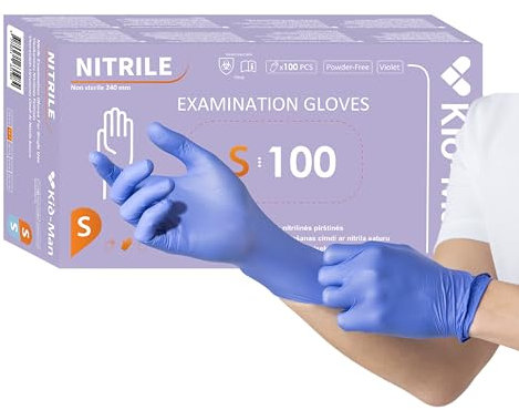 Kid-Man Gants jetables 100 pièces/boîte, Gants jetables violets S, Gants en nitrile sans poudre et sans latex, Gants jetables en nitrile, Gants jetables stériles pour le cuisinier