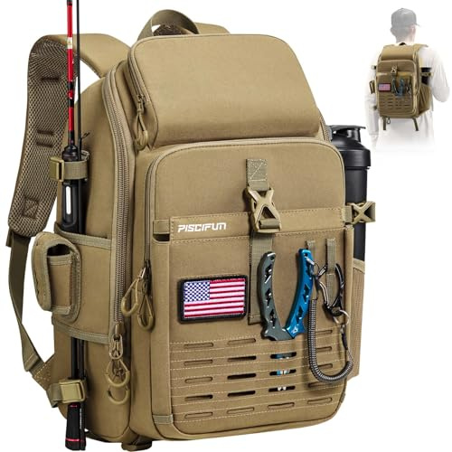 Piscifun Fishing Tackle Backpack, Rod & Gear Holder, Water-Resistant