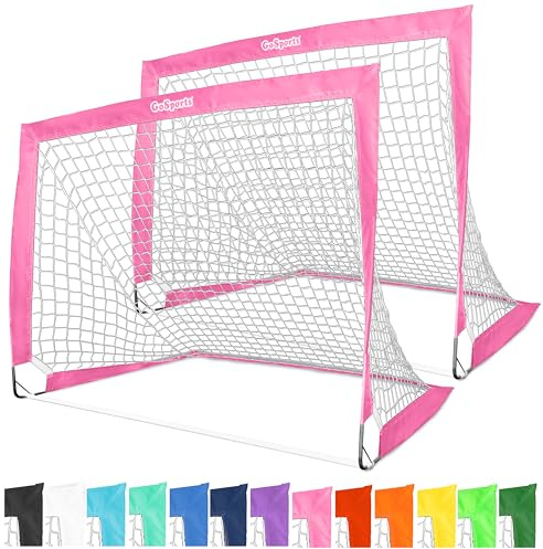 GoSports Team Tone 4 ft x 3 ft Portable Soccer Goals for Kids - Set of 2 Pop Up Nets for Backyard - Pink