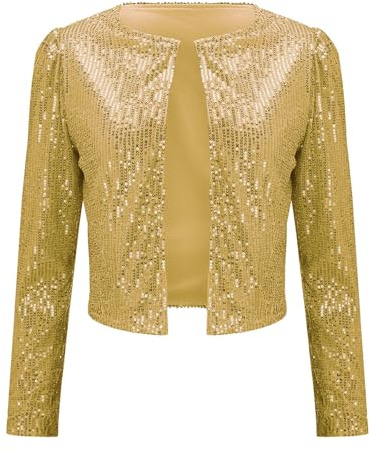 MJGkhiy Coprispalle Donna Elegante Curvy Giacca Corta Brillante Bolero Paillettes Cardigan Glitter Copri Spalle Aperto Manica Lunga Crop Tops Corto per Capodanno Sera Cerimonia Cocktail