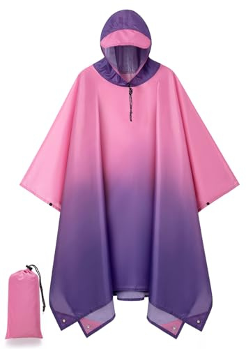 POWINSUN Hooded Rain Poncho for Adult, Waterproof Lightweight Raincoat for Hiking Camping
