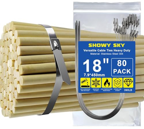 Metal Zip Ties Heavy Duty Outdoor, 18 Inch Industrial Cable Ties 80Pk