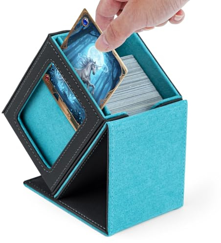 Tolesum Card Deck Box Mit Anzeigefenster für MTG, Gathering Kartenbox für 100+ Karten, PU Leder Starkes Magnetic Sammelkarten Box Kompatibel Toploader Magic Commander TCG Karten (Vertikal-Hellblau)