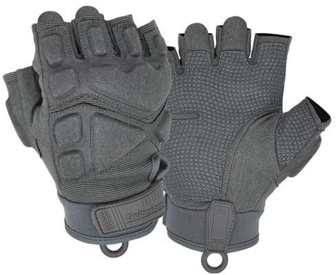 Seibertron Patented S.O.L.A.G 2.0 Guantes Pantalla táctil tácticos Impermeables de protección de Impacto Also fit Airsoft Caza Senderismo equitación Ciclismo Motocicleta Escalada Medio Dedo Grey L