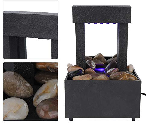 Akozon LED-beleuchteter Wasserfall-Tischbrunnen – USB-betriebener Zimmerbrunnen mit Steinen, Leuchtende LED-Lichter, Langlebige Kunststoffkonstruktion für Heim- und