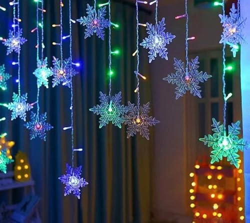 LED Sterne Lichterketten,Schneeflocken Lichtervorhang,LED Lichterkette Vorhang Leuchtvorhang 4M Mit 8 Modi Light für Balkon Weihnachten Hochzeit Geburtstag Party Deko (Bunt)