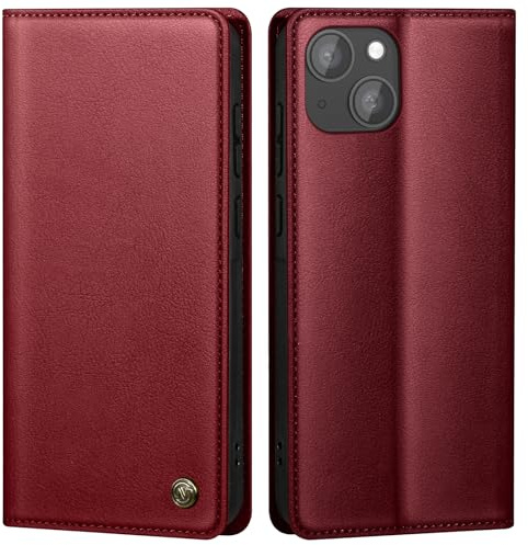 GUCASBE Handyhülle für iPhone 13 Hülle Schutzhülle für iPhone 13 Hülle Premium PU Lederhülle Wallet Flip Case Tasche Magnet Kartenfach Standfunktion Klappbar für iPhone 13 Hülle, Weinrot