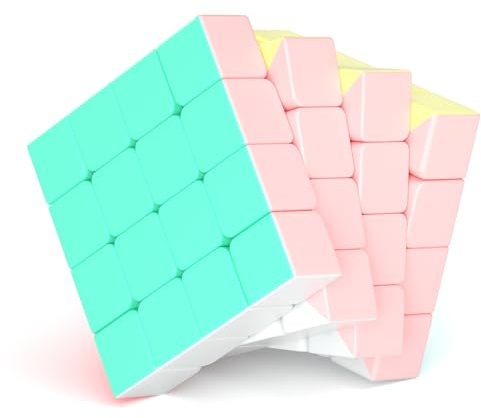 ROXENDA 4x4x4 Zauberwürfel Speed Cube Macaron-Farben stickerless Würfel | ab 8 Jahren|fördert Konzentration|mit Tutorial|glatte Drehung|für Kinder Teenager|Stressabbau bei Arbeit Studium