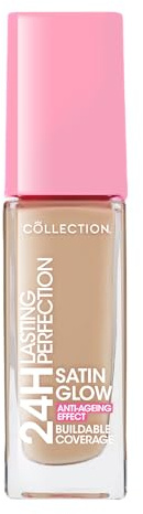 Collection Cosmetics Lasting Perfection Satin Foundation, Full Coverage, Anti-Ageing Effect, 24 Hour Wear, Contains Hyaluronic Acid, 27ml, Beige Neutral