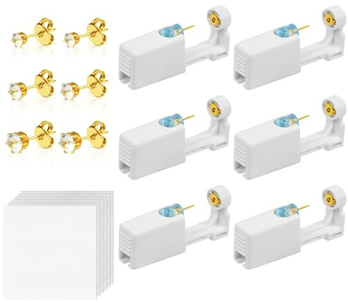 Aucuu Engångs öronpiercingpistol, smärtfri engångs självöronpiercingkit, säkerhet assepsis örhänge öronstift pistol kit med 10 örondubbar för flickor kvinnor män, 11*7*1.5cm, 1, 1