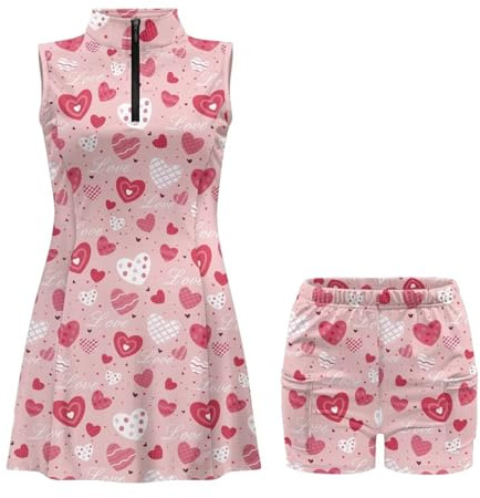 Suhoaziia Damen-Tennis-Golfkleid mit Innenshorts und Tasche, weich, schnell trocknend, ärmellos, Golf-Outfits, Workout, athletische Kleider