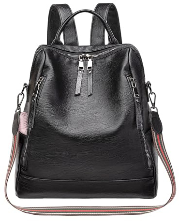 Mabecol Damen Rucksack PU Leder Multifunktional Anti-Diebstahl Wasserdicht Große Kapazität Umhängetasche Handtasche für Schule Arbeit Reisen Freizeit Modischer Rucksack (Schwarz)