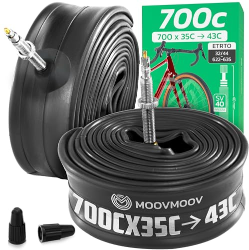 MOOVMOOV Cámara de Aire 700 - para Neumáticos 700x35C, 700x36C, 700x37C, 700x38C, 700x40C, 700x42C y 700x43C - ETRTO 35-622 a 44-622 - Válvula Presta 40 mm - Pack de 2 - Bici de Carretera y Gravel