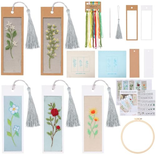SUNNYCLUE DIY 5 Set Stick Lesezeichen Set Lesezeichen Set Anleitung Enthalten Kreuzstich Lesezeichen floridn Pflanzen floridn Kreuzstich Sets Für Anfänger Erwachsene Schule Büro Geschenke Basteln