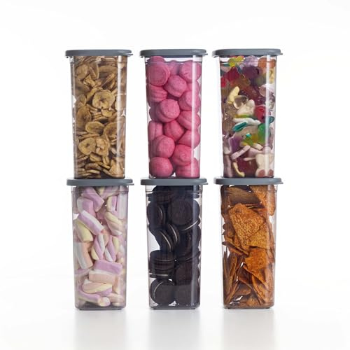 QOONA Luftdichte Vorratsdosen mit Deckel [1500ml - 6er-Set] Anthrazit - Stapelbar & platzsparend für die Küche, Mehl Aufbewahrung, Food Container, Vorratsbehälter, Aufbewahrungsbox