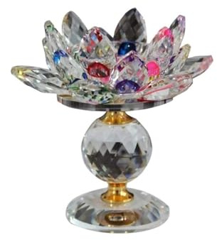 ATMRC Candelabri Portacandele Portacandele Blocco di Vetro Fiore di Loto Portacandele in Metallo Feng Shui Home Decor Grande tealight Lanterna