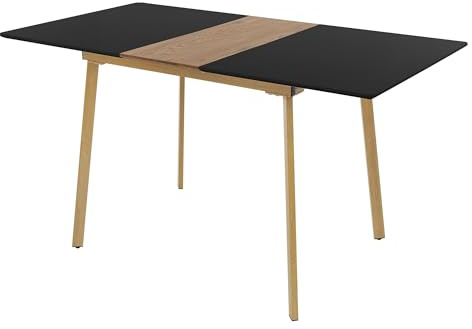 ML-Design Table de Salle à Manger Extensible, Noir, 110/140x75x76,5 cm, pour 4-6 Personnes, Plateau en MDF, Piètement en Acier Thermolaqué, Rectangulaire, Système de Rails, Pieds Antidérapants