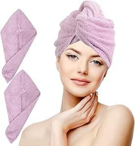 nice homeit Set 2 Asciugamani Capelli Turbante - 100% Cotone filato ad anello, Morbidi e confortevoli. MADE IN ITALY (ROSA)