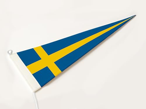 FLAGLY Premium långvimpel Sverige 115 g/m² tygvikt, robust och väderbeständig glans polyester – vimpel Sverige, flaggstång tillbehör (150 x 40 cm)