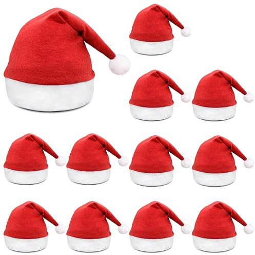 TIKTALK Weihnachtsmützen 12PCS Set, Nikolausmütze Erwachsene Rot Weiß Santa Hut, Weihnachtsmann Kostüm Partyzubehör Festliche Weihnachtsfeier