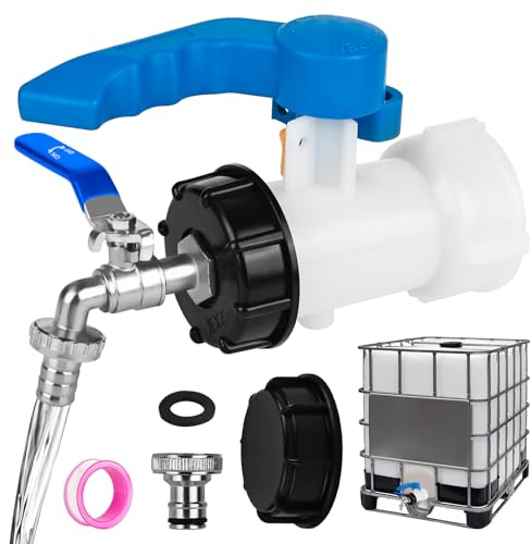 IBC Adapter Kugelhahn, IBC Container Klappenhahn DN40 62mm, IBC Tank Zubehör Tank Ablasshahn, mit 3/4 Zoll Wasserhahn,Absperrhahn Auslaufhahn Klappenhahn für IBC Container, Wassertank, Regentonne