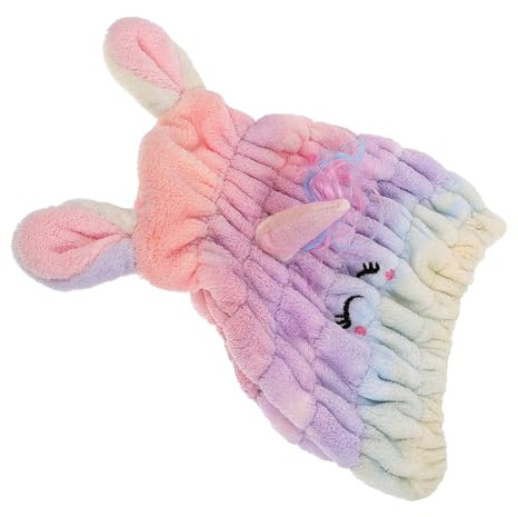 Einhorn Haartrocknungshaube aus Polyester Coralfleece für Frauen | Saugfähiger Handtuchturban, Bequem und Dehnbar, für Langes Haar und Locken