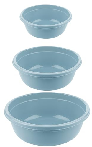 BORNSHINE 3er Set Plastikschüssel Rund BPA-frei – Waschschüssel & Waschwanne aus Kunststoff – 5L, 7,5L & 10,5L Plastikschüsseln – Plastikwanne für Haushalt, Reinigung, Garten (Eisblau)